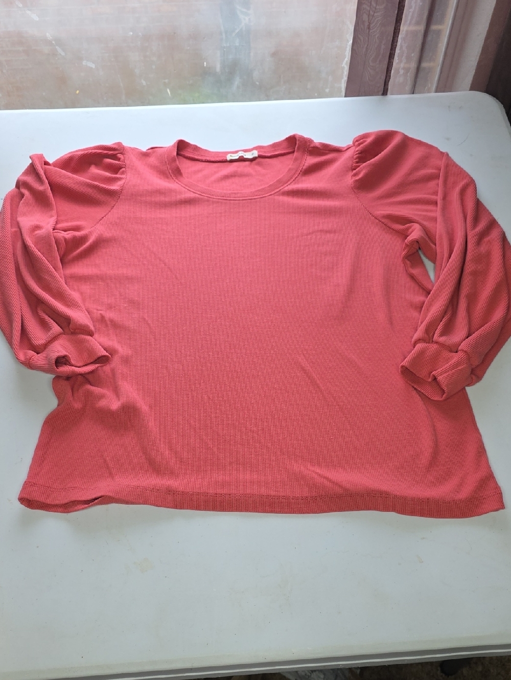 Marine Layer Lexi Rib Puff Balloon Sleeve Rust Top Tencel Sz XL